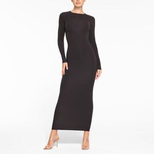 NWT SKIMS Fits Everybody Crew Neck Long Sleeve Dress | S | Black